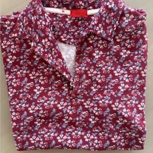 Isaia Burgundy Floral Knit Polo with Pink and Light Blue Flowers
